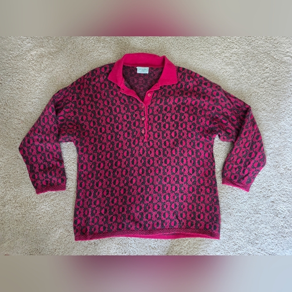 United Colors Of Benetton Sweaters - Benetton Made In Italy Size 48 XL Wool Angora Blend Womens Sweater Pink Gray Vtg